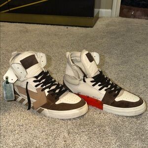 Off-White Men's Sneakers in Brown, White, and Red